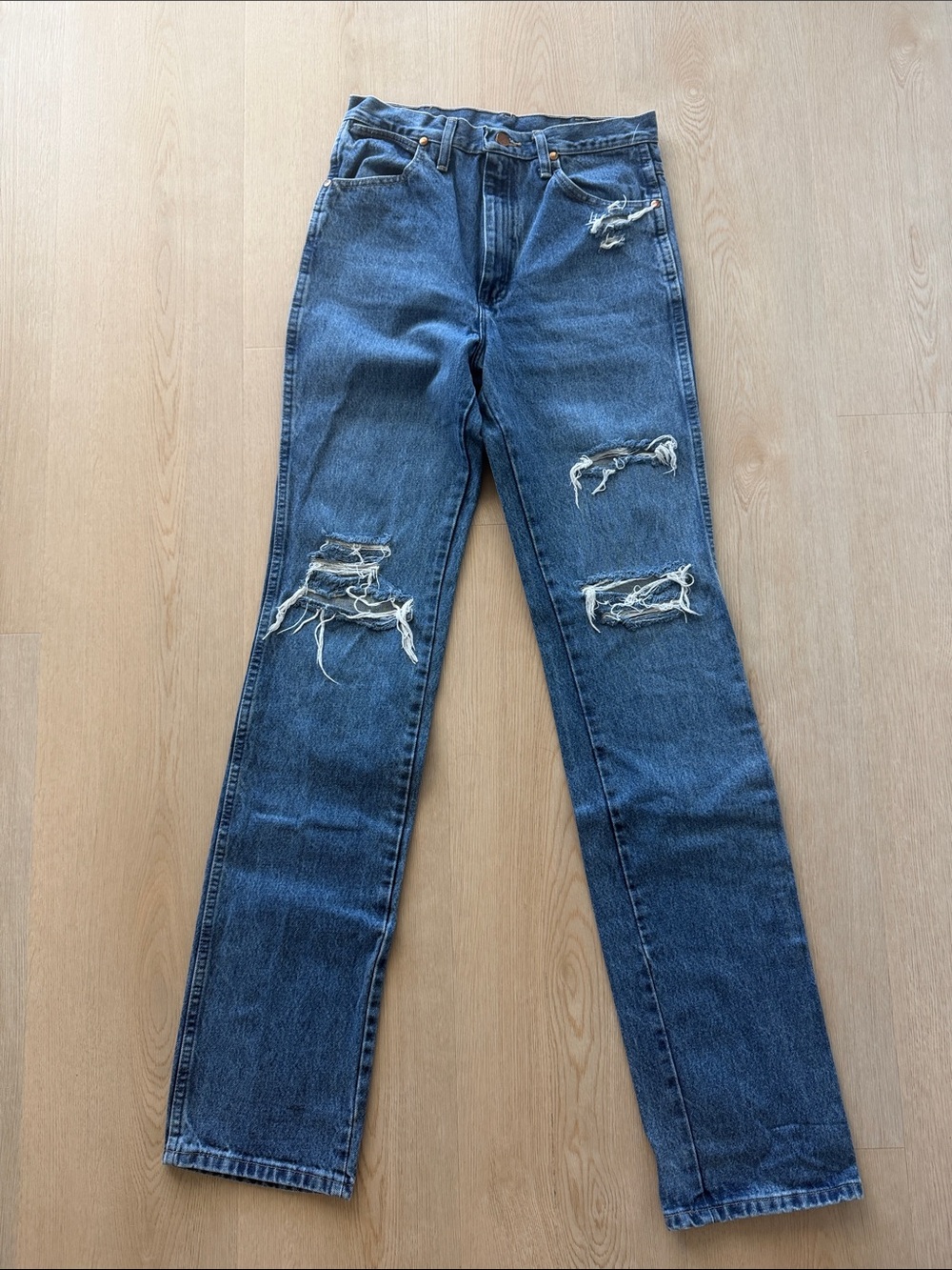 Wrangler’s Classic High-Rise Blue Distressed Jeans - Women’s 30x38